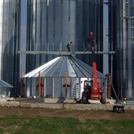Flat bottom silo plant being installed major grain trading company in Rain am Lech, Germany